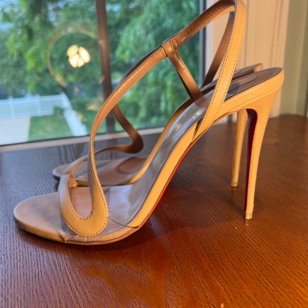 Christian Louboutin Beige Strappy Sandals with Red Soles - Picture 4 of 5